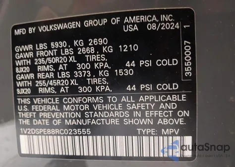 2024 Volkswagen Id.4 Awd Pro from USA, damaged, VIN 1V2DSPE88RC023555